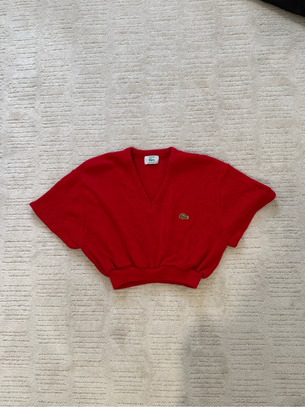 Vintage Lacoste Red V-Neck Cropped Sweater